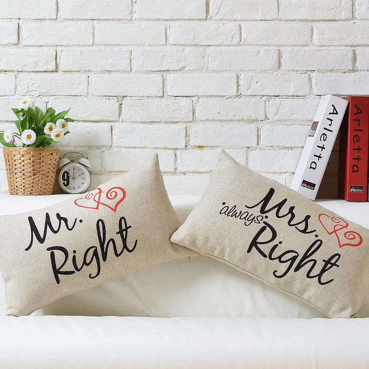 Свадебные парные Симпатичные хлопковые подушки Mr & Mrs домашний декор диванные