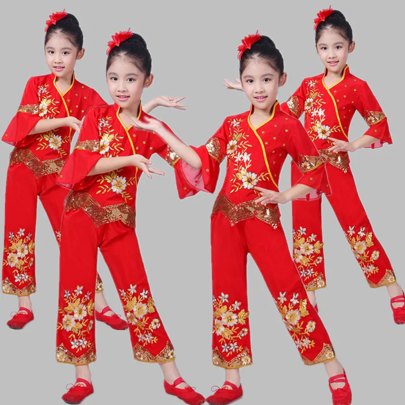 Новый современный детский народный танцевальный костюм Yangko праздничный