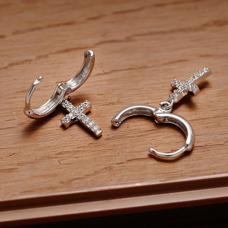 Серьги из стерлингового серебра S925 пробы модные серьги капли с крестиком Пряжка