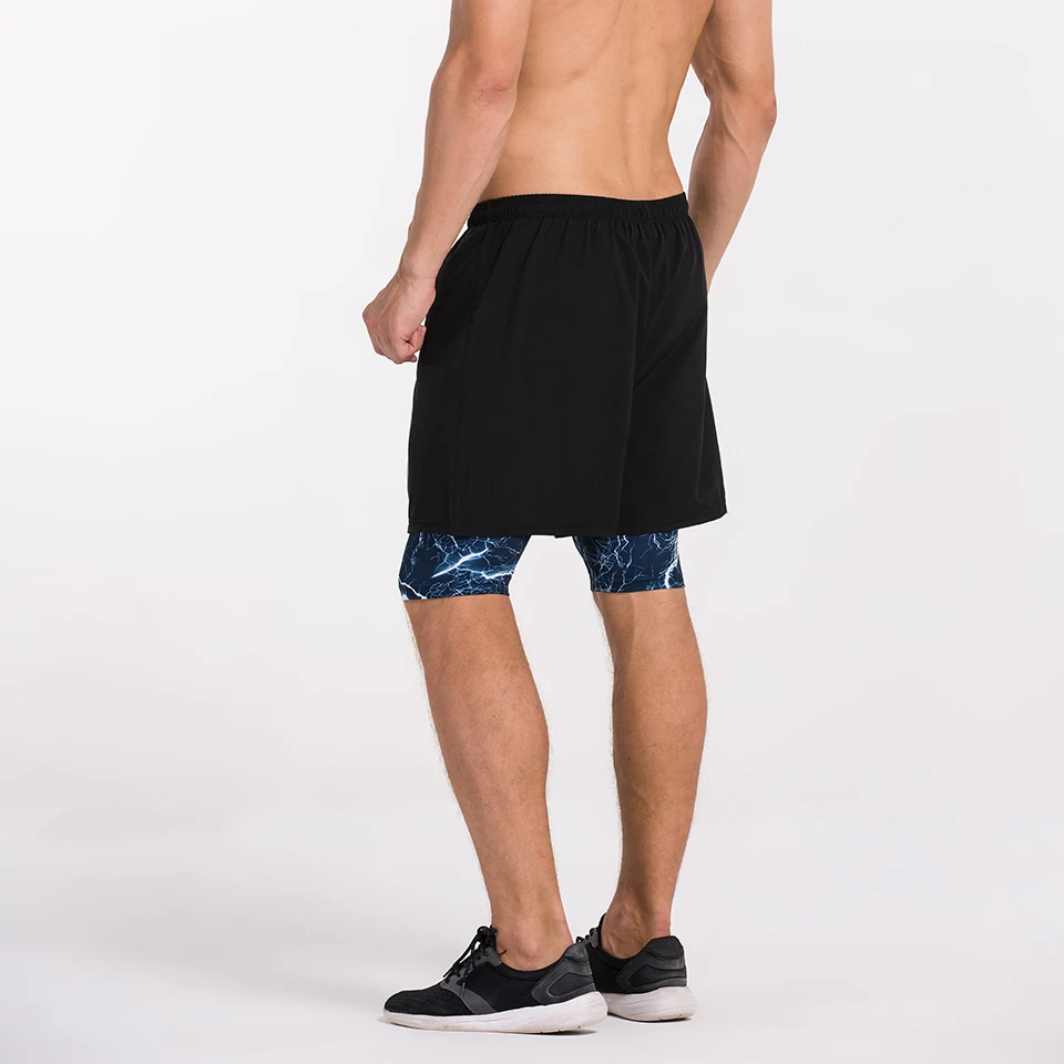 Мужские компрессионные черные тканые шорты 2 в 1 с внутренней подкладкой дышащие