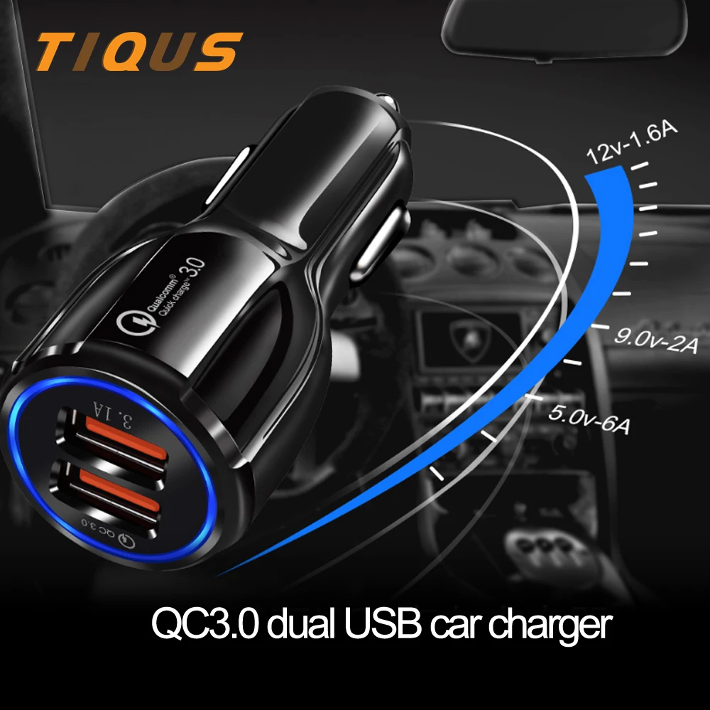 Автомобильное зарядное устройство TIQUS Quick Charge 3 0 для мобильного телефона двойное