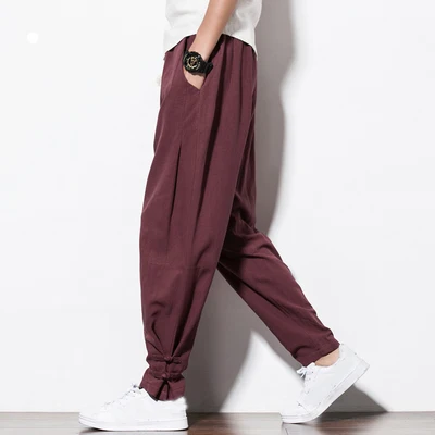 

M-5XL Mens Cotton Linen Chinese Retro Harem Pants Casual Loose Trousers Hot