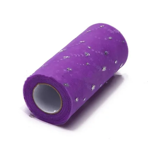 Purple 25Y Серебряная Звезда Луна блеск рулон тюля с блестками 25 ярдов 15 см органза катушка пачка Свадебные украшения для самодельного изготовления день рождения - Цвет: Purple 25Y