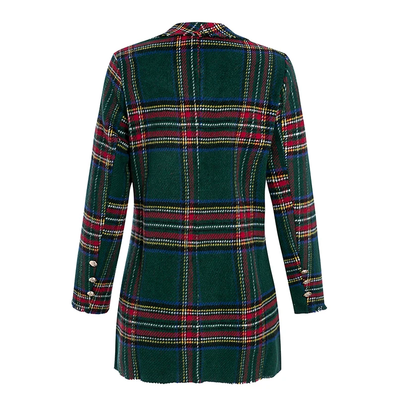 SRDP Women Fashion Tweed Plaid Blazer Autumn Winter Female High Street Long Sleeves Jackets Mujer Business Chic Coats