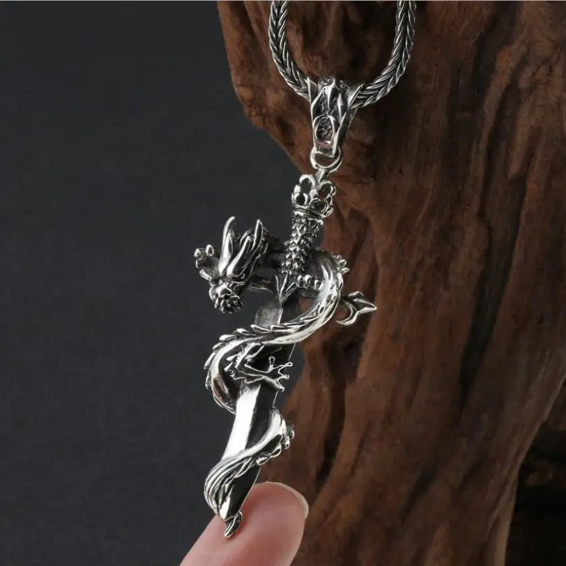 pendant and necklace 925 серебряное ожерелье с подвеской в виде дракона, ожерелье с подвеской в виде дракона, мощный дракон, подвеска на удачу - Окраска металла: pendant and necklace