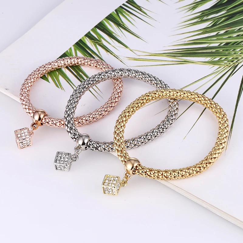 Bohopan 3 шт. высококачественные женские браслеты эластичные трехслойные блестящие