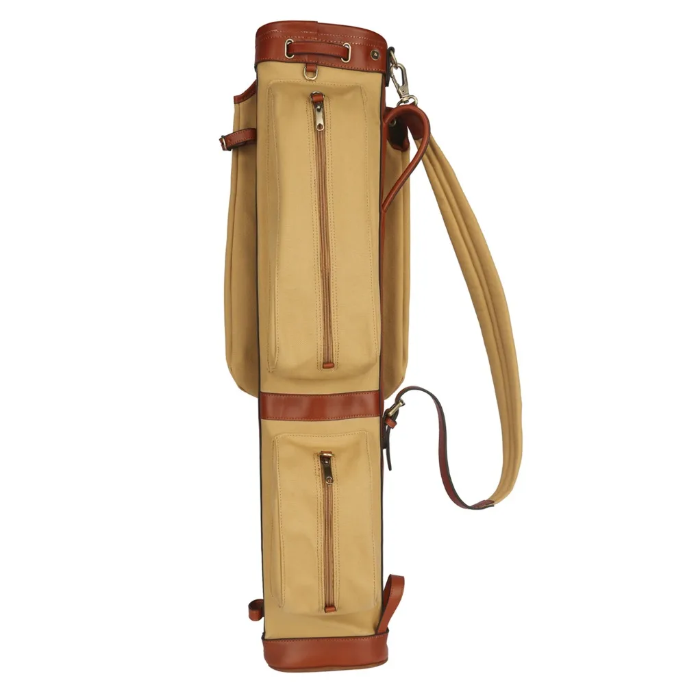 Tourbon Vintage Golf Bag Club Carrier Travel Driving Range Case Canvas Leather Pencil Style Golf Gun Club Cover Sunday Bag 87CM