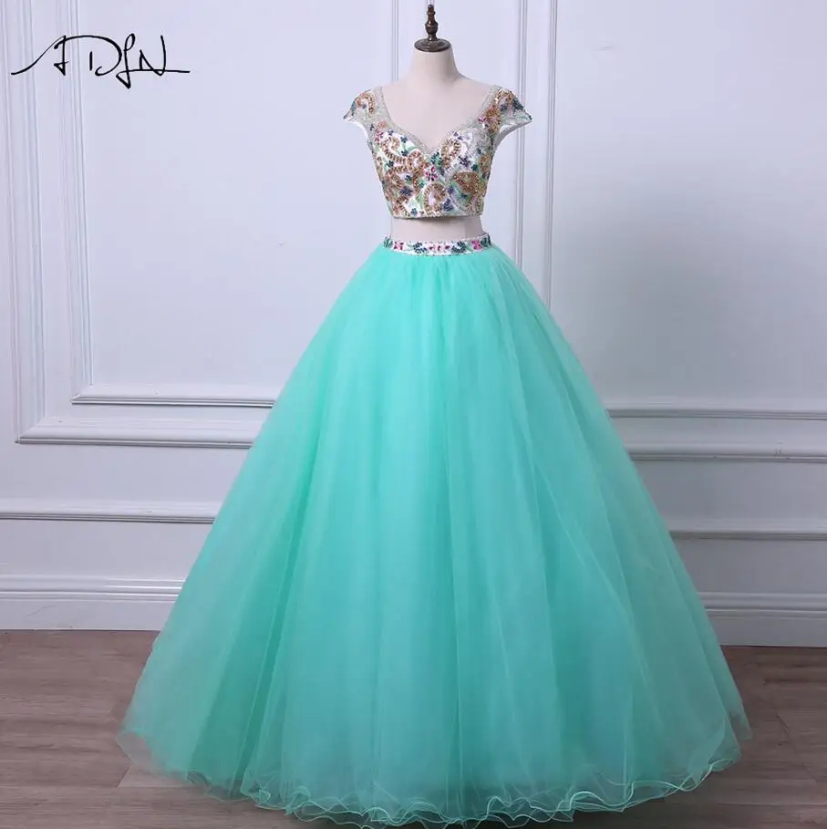 picture color ADLN Двойка розовые платья Quinceanera v-образным вырезом Кепки рукавом бальное платье для светской львицы для выпускного вечера Vestidos De 15 Anos - Цвет: picture color