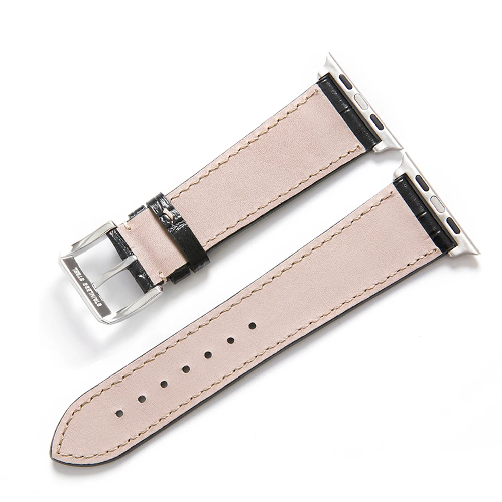 Ремешок CHIMAERA из натуральной кожи для Apple Watch 42 мм/44 мм черный браслет с серебристым