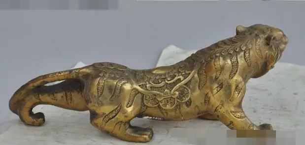 

Free shipping S00337 10"china fengshui bronze wealth money coin animal zodiac anger tiger roar statue