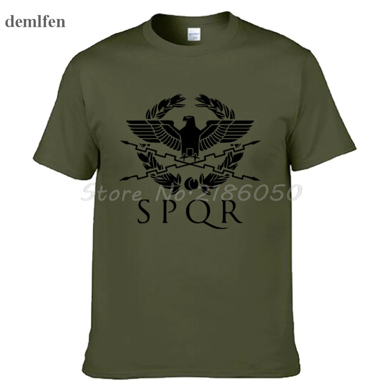 Army green SPQR Римский гладиатор Императорский Золотой орел футболка мужская повседневная короткая футболка с круглым вырезом Harajuku топы футболки размера плюс - Цвет: Army green