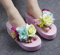 2019 new flowers beach handmade flip flops slippers online fashion high heel sandals pink shoes womens