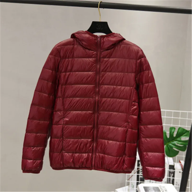 

Autumn Thin Light Female White Duck Down Cotton Coat Solid Hooded Short Puffer Jacket Outerwear 6XL 7XL 8XL Women Casual Tops