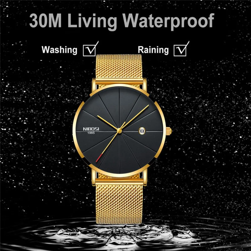 NIBOSI роскошные часы мужские ультратонкие простые из нержавеющей стали