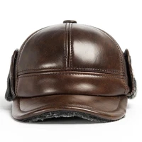new design fashion warmest mens 100 genuine cow leather cap newsboy beret cabbie hat golf hats ear protection caps