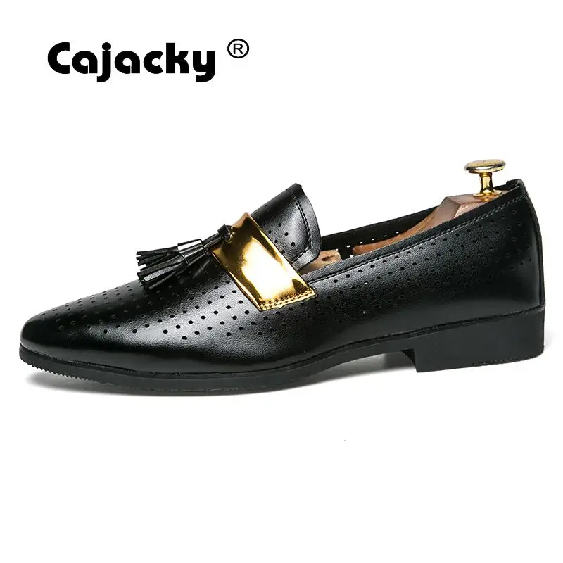 Cajacky Men loafers Luxury Brand Black White Tassel Loafers Summer Breathable Dress Shoes Hollow Out Wedding Party Smoking | Обувь