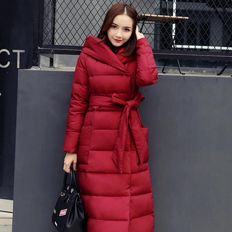 Женское зимнее пальто 2017 Manteau Femme Hiver Belt длинное корейское хлопковое плотное