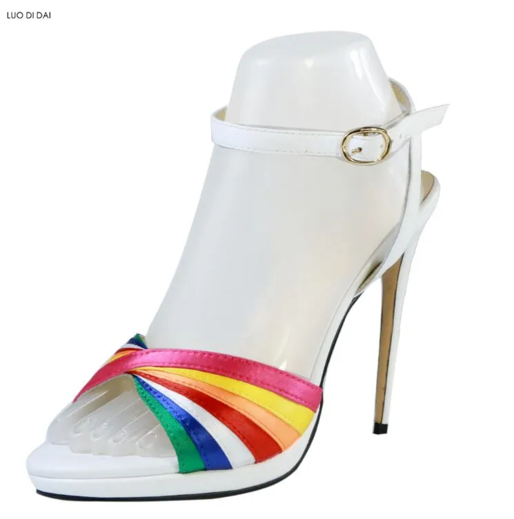 Женские блестящие туфли для вечеринок разноцветные сандалии белые с открытым