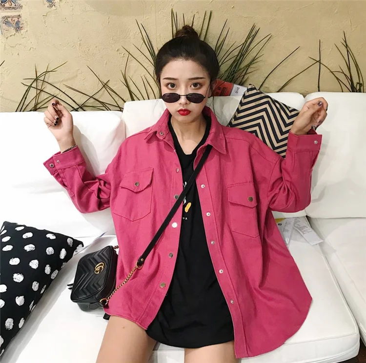 Осень Для женщин роза красная джинсовая куртка свободные тонкие одной кнопки с