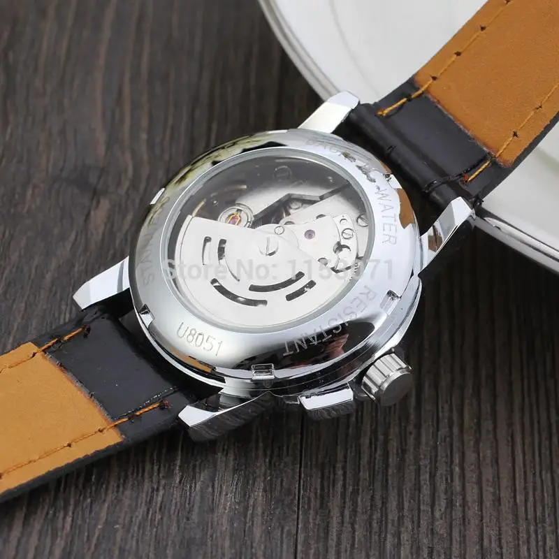 

WRL8011M3S8 2015 Latest Winner Automatic women white color dress wristwatch leather strap factory company free shipping