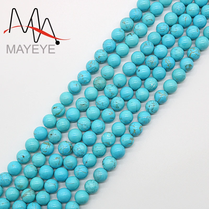 Бесплатная доставка Бусины из натурального камня Голубой Бирюзовый Круглый