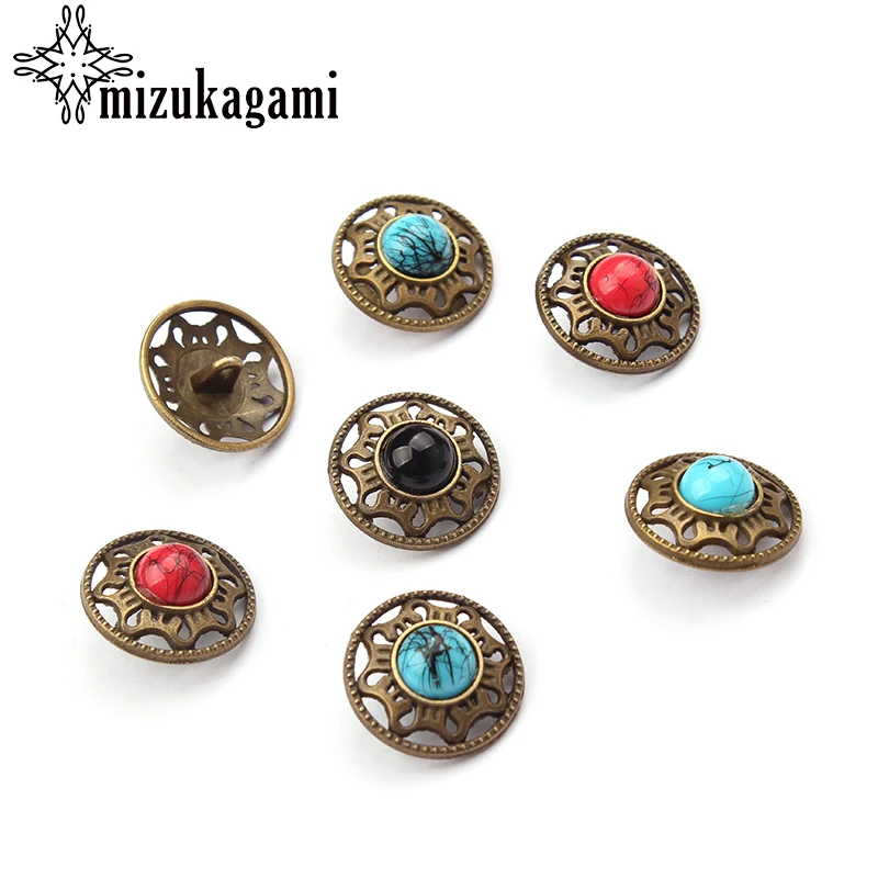 

3pcs/lot 19MM Retro Zinc Alloy Round Bronze Decorative CONCHO Buttons Charms Pendants For DIY Jewelry Making Finding Accessories