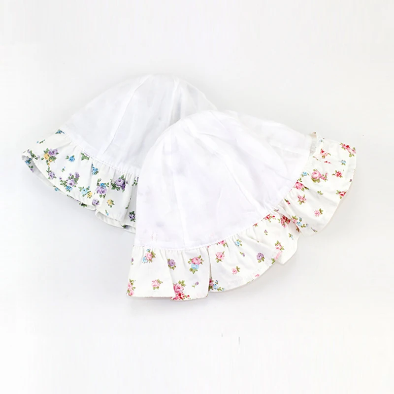 Flower Bow Baby Girls Hat Ruffles Floral For Cotton Lace Up Fisher Fashion Purple Pink Sun Caps Spring Summer | Детская одежда и