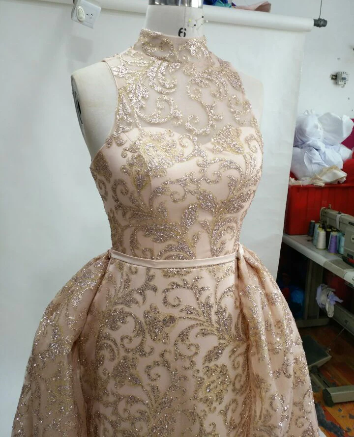 Женское вечернее платье Rede de brilho champanhe vestidos festa vestido longo para casamento com sobrecarga removivel