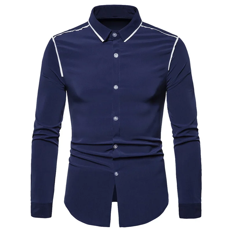 HEFLASHOR белые мужские рубашки с длинным рукавом Chemise модный бизнес Дизайн мужские s тонкие повседневные Camisa Рубашки - Цвет: blue 1