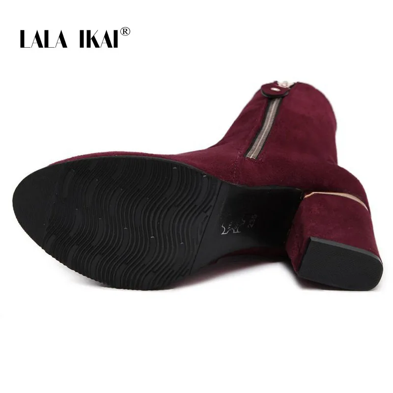 LALA IKAI Women Zipper Winter Two-Way Wearing Ankle Boots Solid Round Toe Square Heel Plus Size Casual Ladies Shoes 040C2890 -49 | Обувь