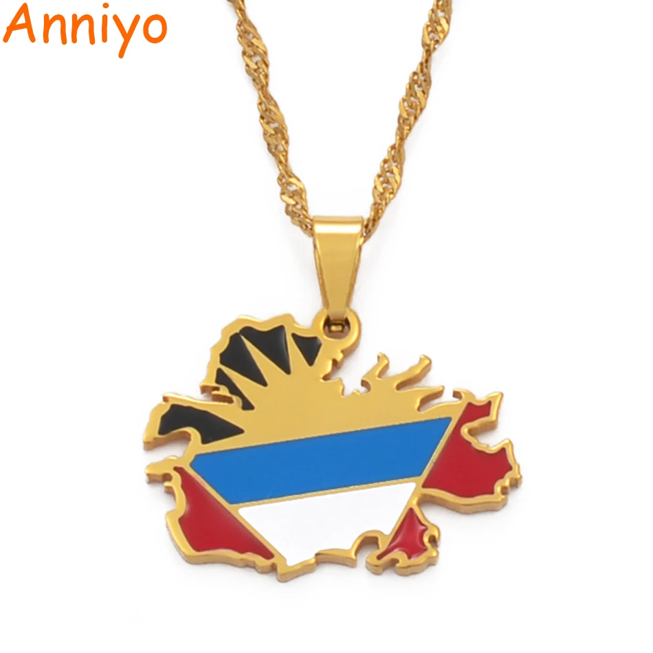 Anniyo Antigua карта кулон в форме флага и ожерелья для женщин девочек золотой цвет и нержавеющая сталь Ювелирные изделия Waladli/Wadadli#111821