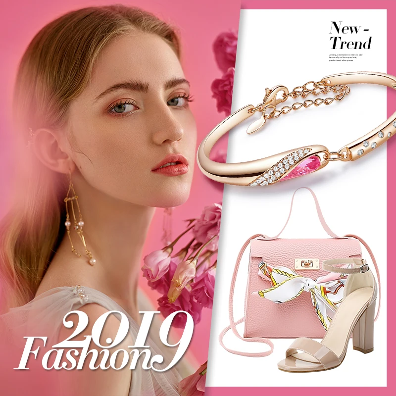 CDE женский золотой браслет украшенный кристаллами розовый 18 К розовое золото