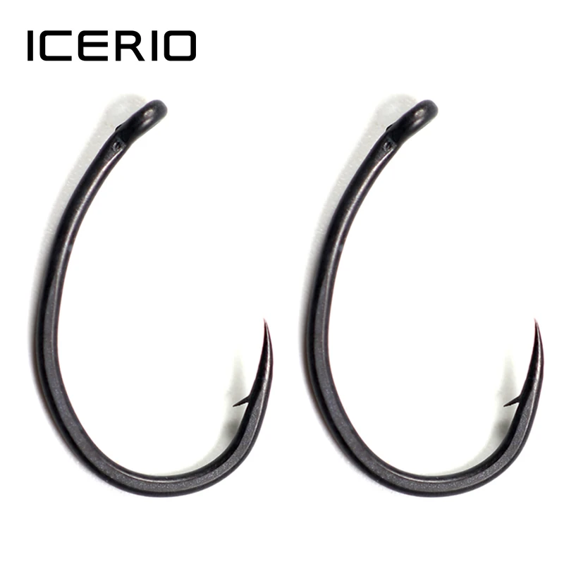 ICERIO 100 шт./упак. колючей тефлон Карп крючок матовый черный Yn сильный Sharp кованые хвостовика Карп Рыболовный крючок