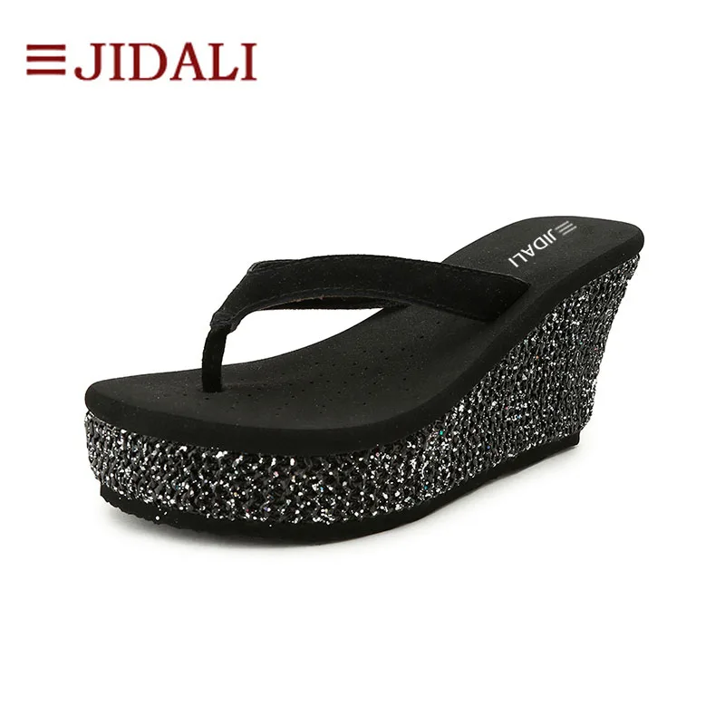 JIDALI/модные Вьетнамки женская пляжная обувь на танкетке шикарные черные уличные