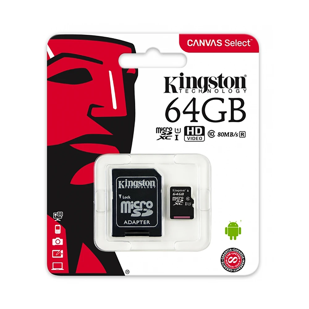 Kingston SDCS/64GBSP - MicroSD Canvas Select 64 GB velocidades de UHS-I Clase 10 hasta 80 MB/s lectura (con adaptador SD) | Компьютеры и