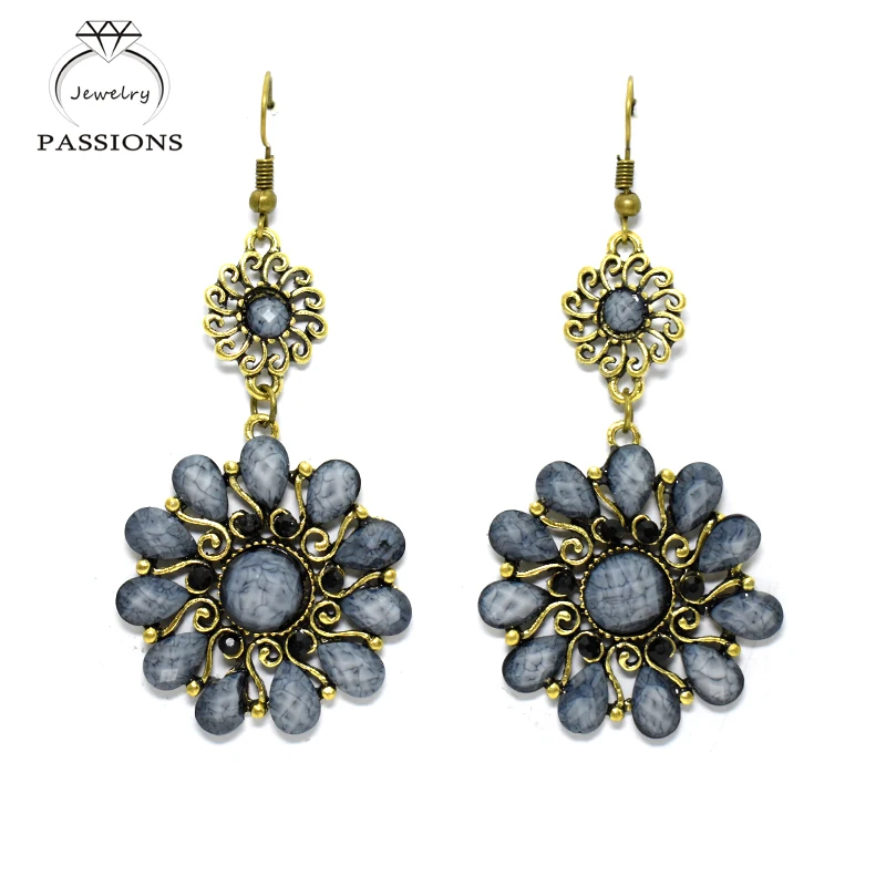 

PASSIONS Vintage Bohemian Jewelry Ethnic Earrings Maxi Brincos Sunflower Dangle Earrings Colorful Long Drop Earings For Women