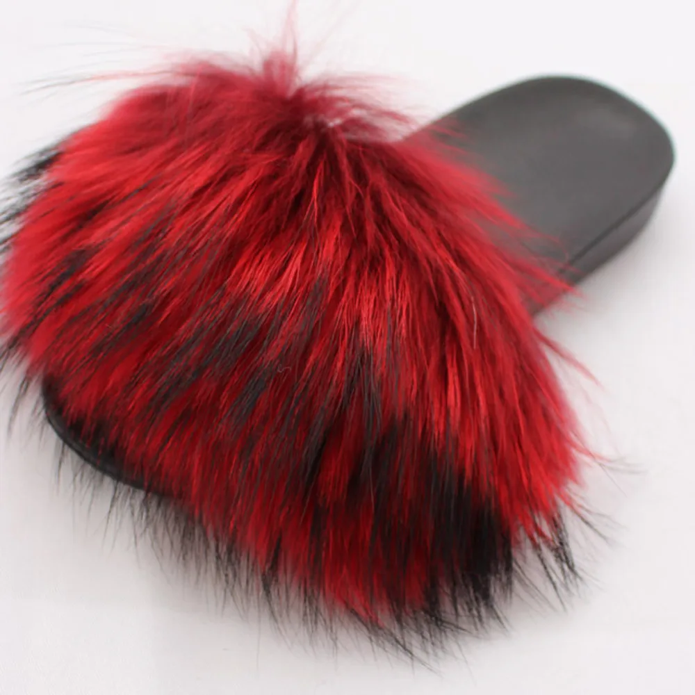 Шлепанцы женские меховые пушистые сандалии на низком каблуке Повседневная