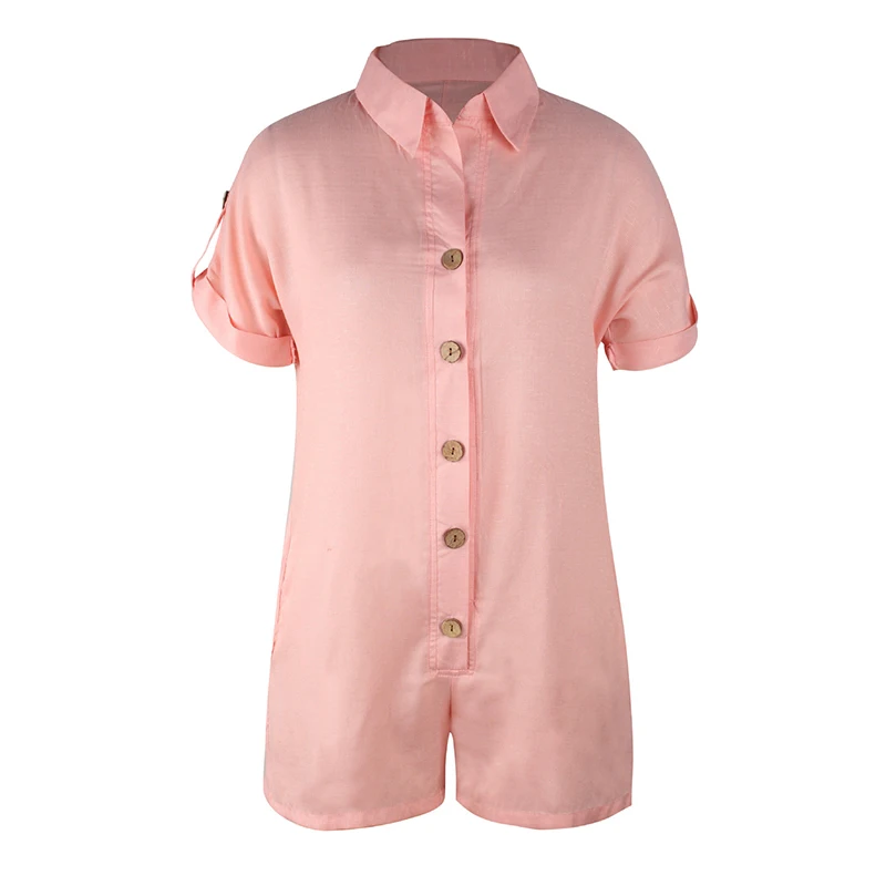 Летние женские костюмы повседневные Комбинезоны Короткие рукава Turn-Down Воротник