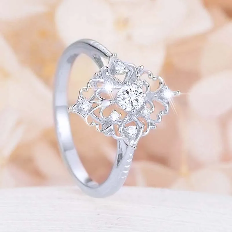 JYA Retro Women Rings Baroque Style Luxury Rose Golden Flower Shape Wedding Ring Statement Jewellery Vintage Diamante Accessory
