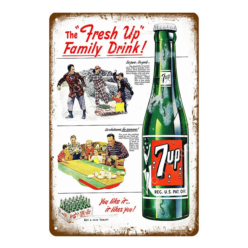 YD4369F Винтаж 7 UP пиво плакат напиток 7up металлические оловянные знаки настенные стикеры бар паб кафе семейные украшения Ретро домашний декор искусство табличка - Цвет: YD4369F