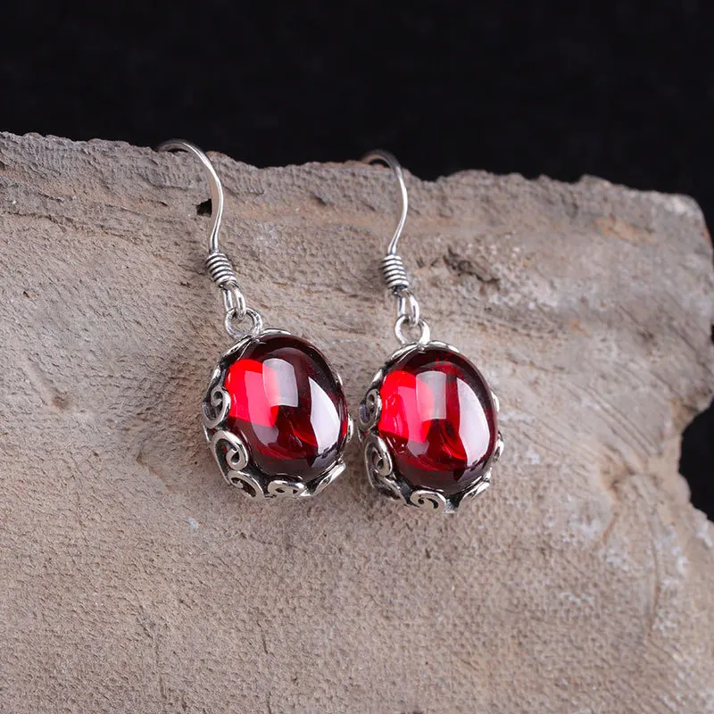 Женские серьги подвески из серебра 100% пробы с красным нефритом|drop earrings|earrings
