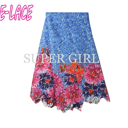Высокое качество Африканский кружевной ткани для свадьбы 2017 полиэстер синий