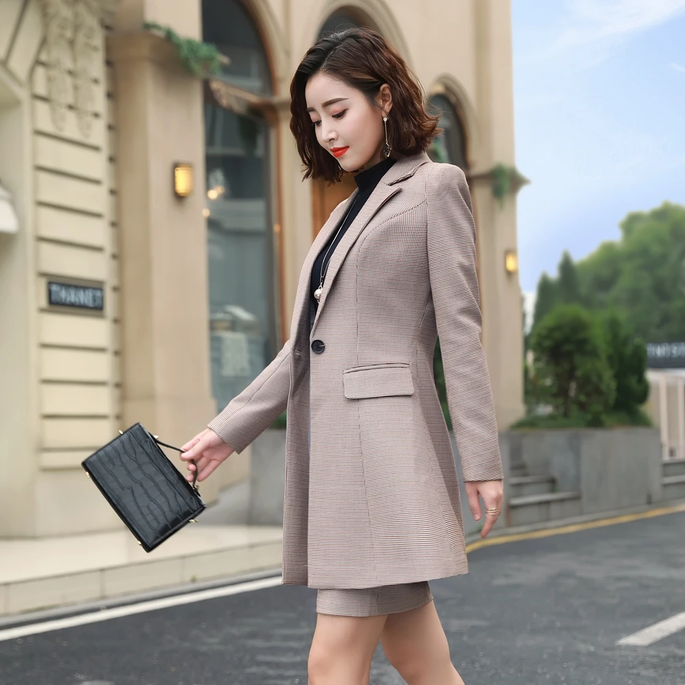 Fmasuth Ladies Office Outfits Autumn Spring Full Sleeve Plaid Jacket Skirt Suit for Women Costume XR18QYC9313 | Женская одежда