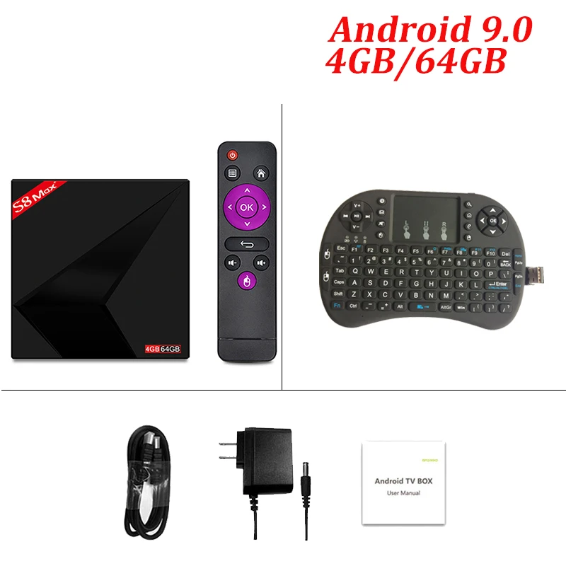 S8 MAX PLUS 4 Гб 64 ГБ Android 9,0 ТВ приставка Rockchip RK3328 четырехъядерный 64 бит 2,4G/5 ГГц двойной WiFi 4K Смарт ТВ приставка PK X88 MAX PLUS - Цвет: TV BOX with I8