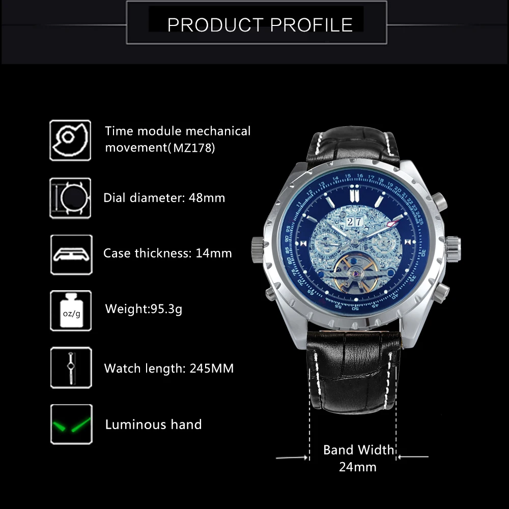 JARAGAR модные мужские часы Авто Механические турбийоны маленькие рабочие