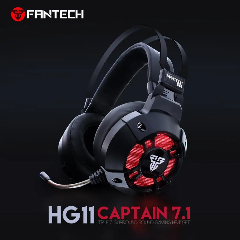 Black Fantech HG11, профессиональные игровые наушники, виртуальная, 7,1 каналов, объемный бас, стерео игровая гарнитура, микрофон, RGB, USB наушники - Цвет: Black