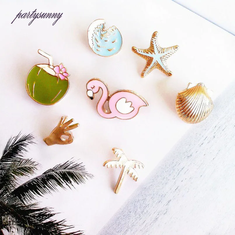 PY 7 шт./компл. Фламинго В виде ракушки Коко Значки Кнопка Шпильки мультфильм
