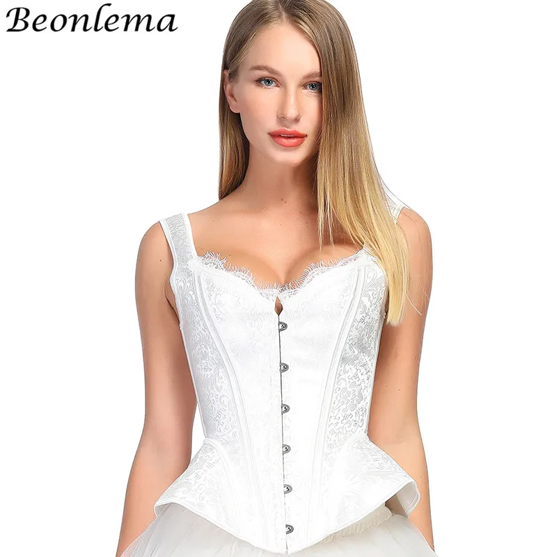 Beonlema, Женский бюстье, топ, сексуальный корсет для панк, готика, вечерние, под грудь, кружевное белье, стимпанк, синий, талия, корсет, ретро, клубная одежда - Цвет: White