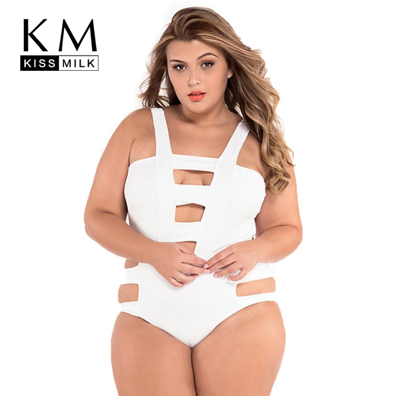 Купальник Kissmilk большого размера женский однотонный с вырезом завязками для