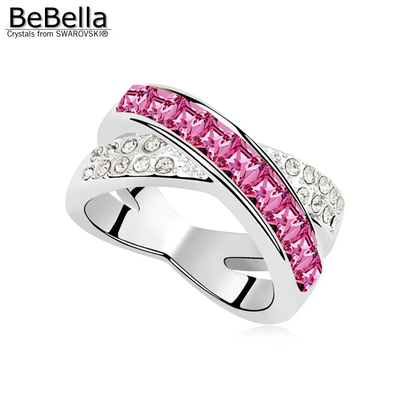 BeBella кольцо на палец с квадратным кристаллом и крестом, с кристаллами Swarovski, бренд, модное ювелирное изделие для женщин и девушек, подарок - Цвет основного камня: Rose